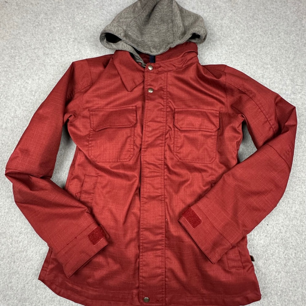 Burton‎ Dryride Snowboard Jacket Womens Medium Red Herringbone Hooded Ski Coat